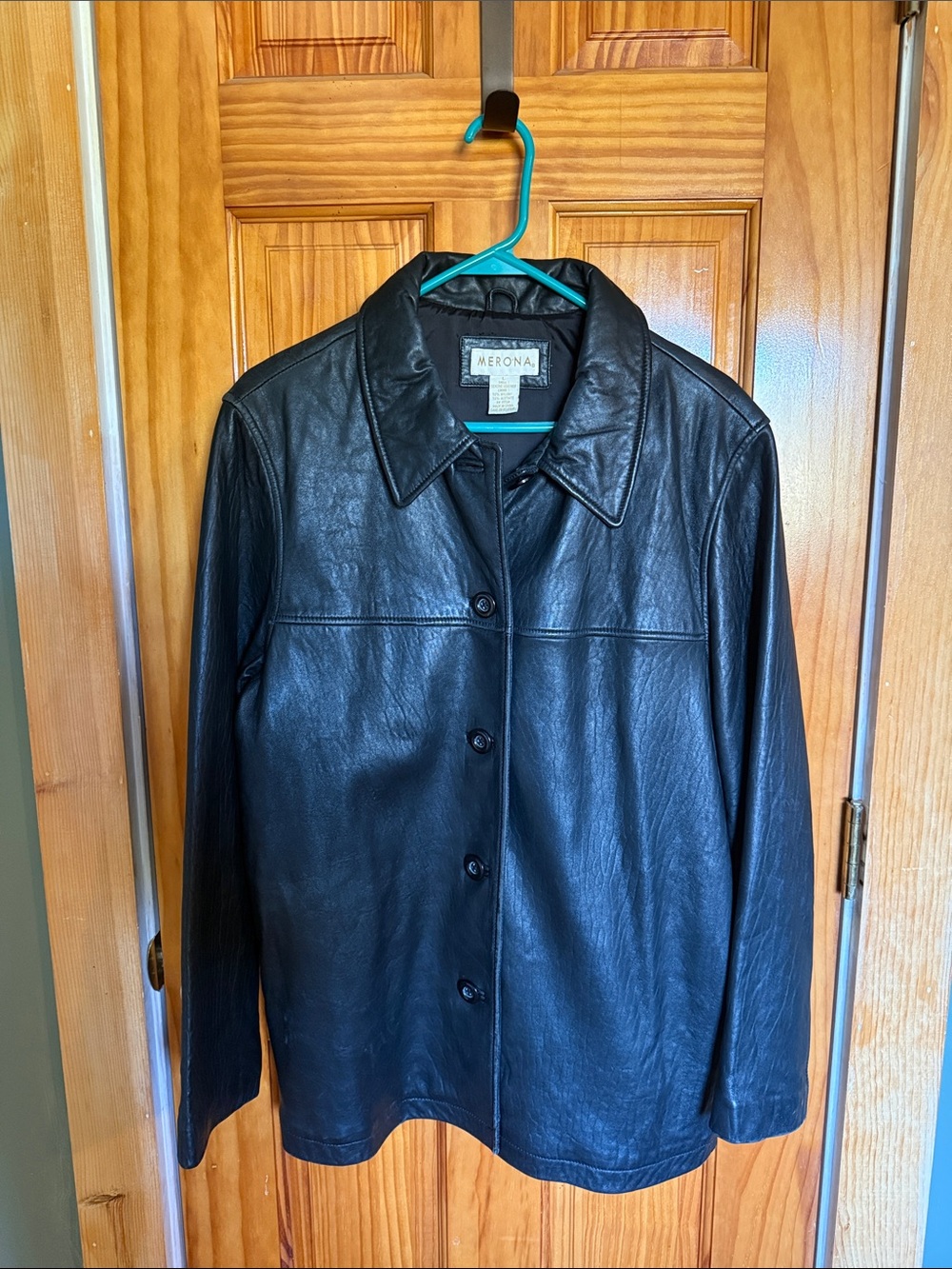 Merona Black Button-Front Leather Jacket